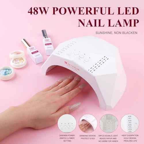 Poly Nail Gel Kit, 8 Colors Nail Extension Gel, White Nude Pink Glitter Builder Nail Gel with 2 Gel Polish, Base and Top Coat, Slip Solution, Nail Lamp DIY Salon at Home for Women