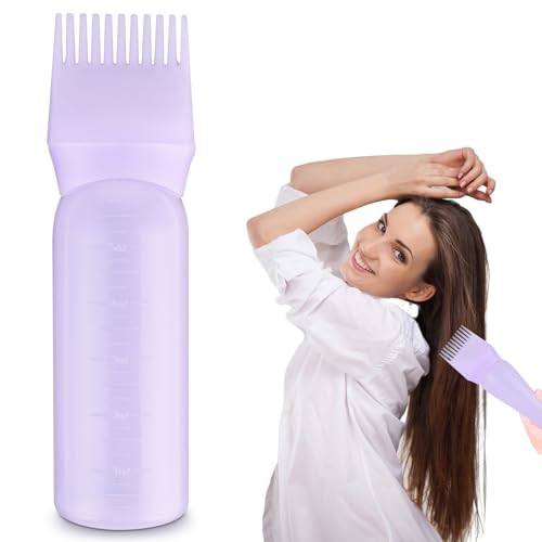 Root Comb Applicator Bottle 6 OZ Hair Oil Applicator Applicator Bottle for Hair Dye Bottle Applicator Brush with Graduated Scale, Profssional Brush Applicator Comb Hairdressing Coloring Styling Tool