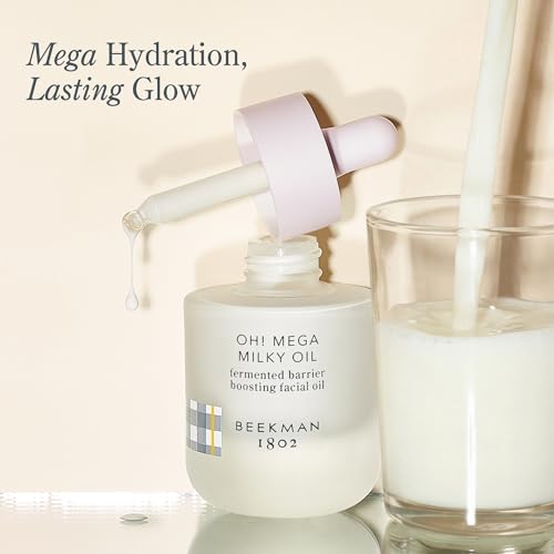 Beekman 1802 Oh! Mega Milky Facial Oil Serum ? Vitamin C & Niacinamide Serum for Hydration & Barrier Support ? Lightweight Face Oil, Non-Greasy, Fragrance Free, Sensitive Skin Safe, 1 Fl Oz