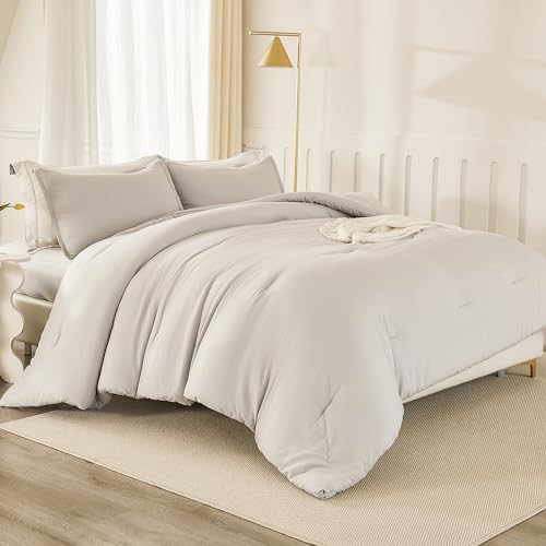 Litanika Linen Grey Comforter Set Twin/Twin XL Size, 2 Pieces Lightweight Solid Bedding Comforter Set, All Season Fluffy Bed Set (66x90In Comforter & 1 Pillowcase)