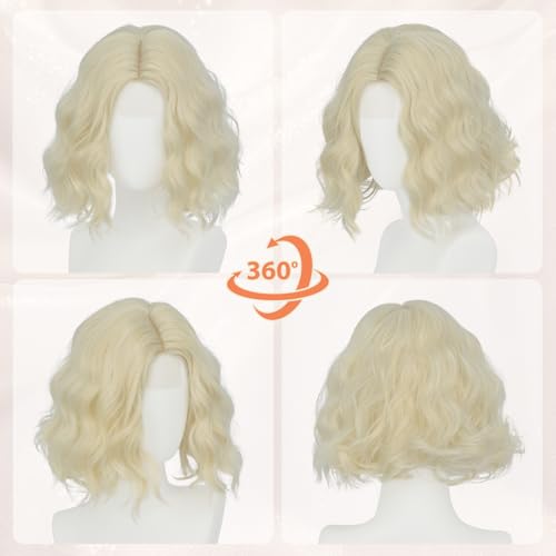Haloo Blonde Bob Wig for Women - Lace Front Short Wavy Curly 11 Inch Platinum
