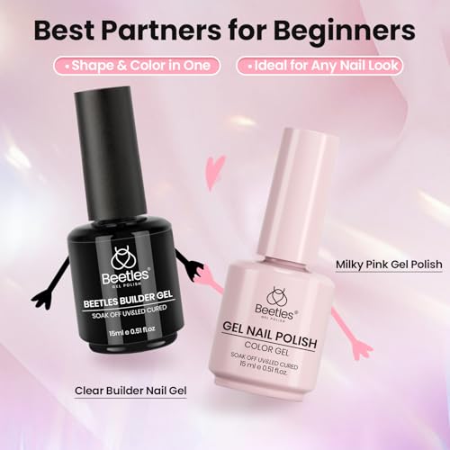 Beetles Builder Gel Clear & Milky Pink Nail Polish with Art Brush - Variation A
