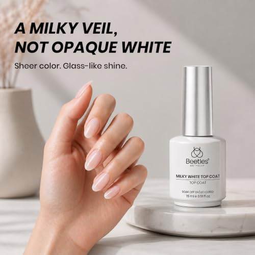 Beetles Milky White Gel Top Coat J-White-1 2-in-1 Glossy Nail Polish Finish