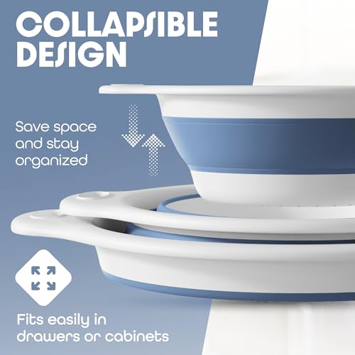 Gevoli Collapsible Colanders 3-Pack with Over-Sink Draining Base