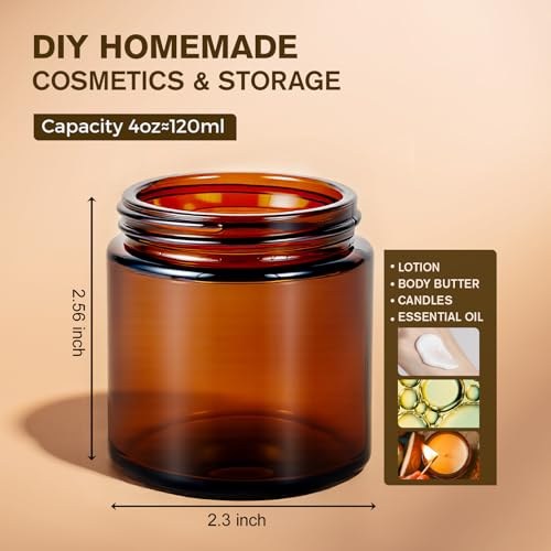4oz Amber Glass Jars with Lids, 2 Pack - Airtight Travel Containers