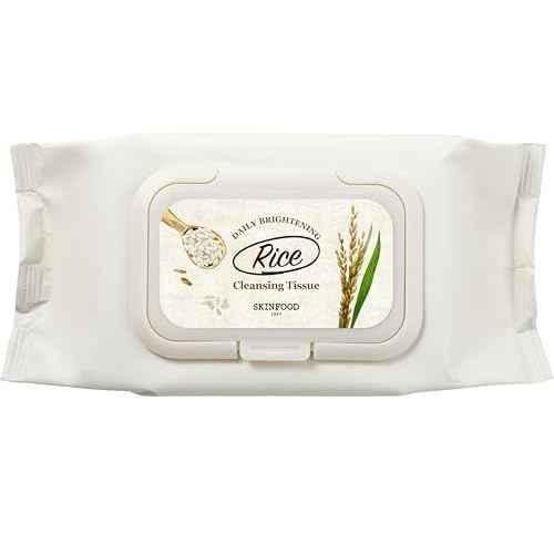 SKINFOOD Rice Cleansing Wipes - Daily Hypoallergenic Rice Nourishing Makeup Remover Tissue Wipe - Facial Skin Clear & Refreshed - Korean Beauty Face Wipes for Women - Travel Makeup Wipes (80 Sheets)