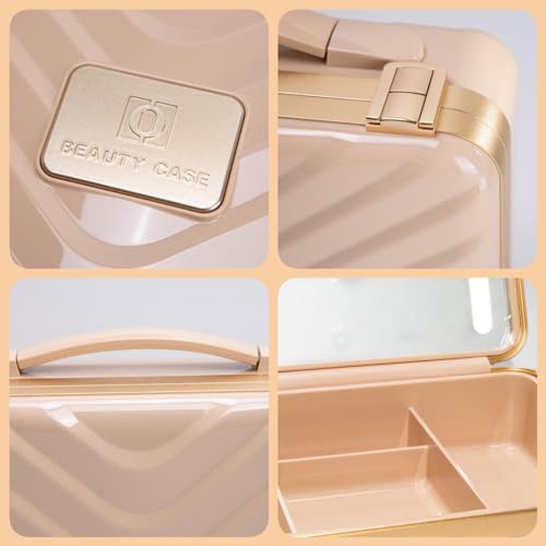 Makeup Case with LED Lighted Mirror, 11.5''x 8.7'' Portable Travel Makeup Organizer, Toiletry Storage Makeup Bag Gift for Lady, DIY Dividers Makeup Box with 5X Magnifying Mirror (Pink)