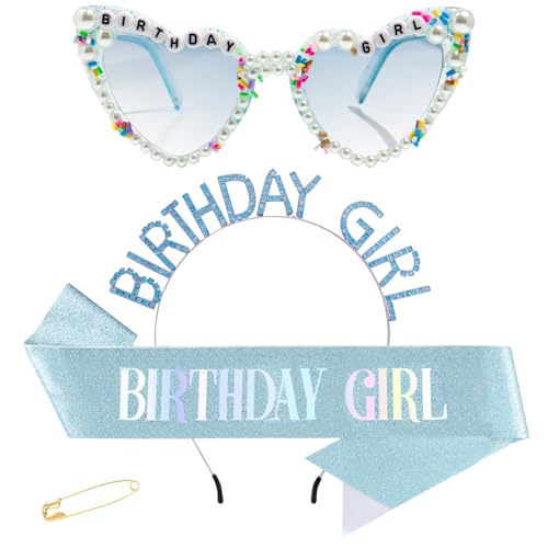 Birthday Girl Sash and Tiara Set with Sunglasses - 3 Pieces