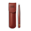 HH Tweezer ? Professional Stainless Steel Eyebrow Tweezers with Genuine Leather Case for Makeup & Brow Artists (Brown)