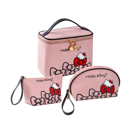 Vimanllie Travel Makeup Bag Large Cosmetic Bags with Brush Holder,Pink Waterproof 3PCS Portable Cosmetic Case for Women,Toiletry Bag for Skincare&Beauty Tools for Her