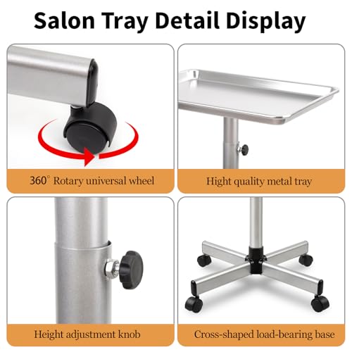 Adjustable Salon Tray on Wheels - Rolling Hair Stylist Cart