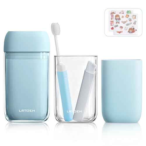 Travel Toothbrush Case, Mini Wash Cup with Foldable Toothbrush, Portable Rinse Cups with Cover, Compact Size Toothbrushes Holder for Camping, Business, Gym, Hiking(Blue)
