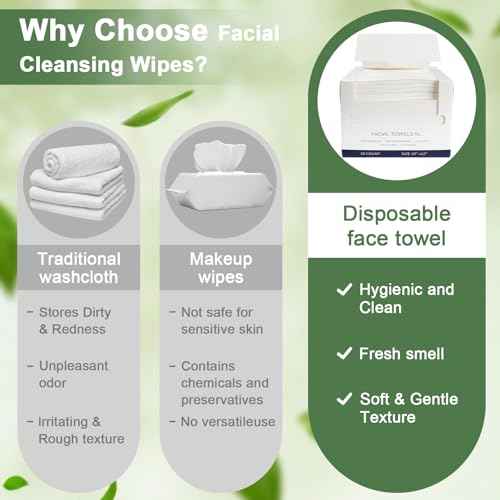 Face Towels Disposable, 12¡± x 10¡± Biobased Facial Towelettes, Large Soft & Thick Dry Wipes for Gentle Skincare, Face Washing & Makeup Removal, Lint-Free Clean Facial Towels, 50 Count