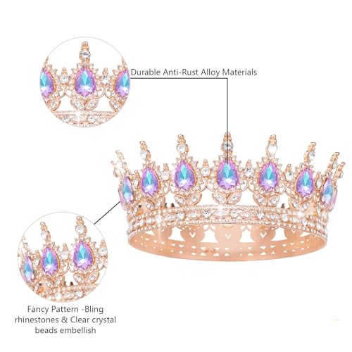 Rose Gold & Violet Rhinestone Wedding Crown Tiara