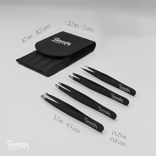 Stainless Steel Precision Tweezers Set, 4-Piece with Mirror Case