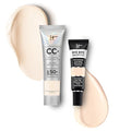 IT Cosmetics Travel CC+ Cream with SPF 50+ Natural Finish Full Coverage Foundation (Fair Porcelain - 0.4 fl oz) & Bye Bye Undereye Concealer Anti-Aging Makeup (10.5 Light - 0.4 fl oz)