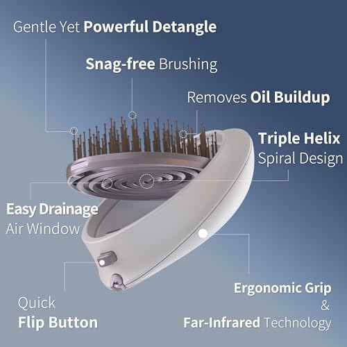 Uffy Spiral Shine Detangling Hair Brush for Wet & Dry Hair, Shower Detangler, Travel Brush ? Anti-Frizz Bristles, Tangle-Free, Reduces Breakage, Ergonomic Handle, Obsidian Black