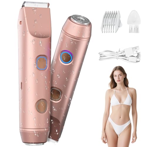 Bikini Trimmer for Women ? Dual-Head Electric Razor, IP67 Waterproof USB-C Rechargeable Shaver for Bikini Line, Underarms, Legs & Face, Rose Gold Stocking Stuffer Holiday Gift