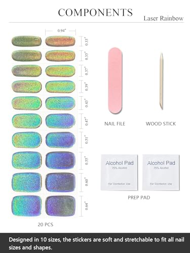 AutyaMee Semi Cured Gel Nail Strips, Laser Rainbow Holographic