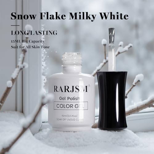 RARJSM Snow Glitter Gel Nail Polish - Milky White Sparkle UV/LED Curing, 15ML