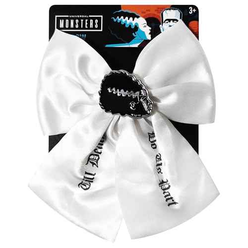 LUV HER Universal Monsters - Gothic Jewelry Long Tail Silk Alike Premium Feel Hair Bow for Girls with Alligator Clip with Charm - Hair Accessory, Ages 3+