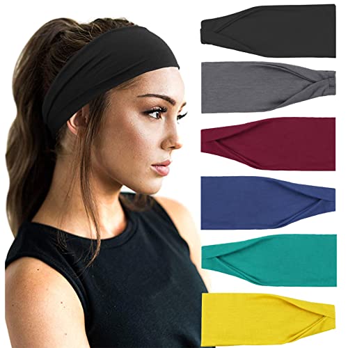 DRESHOW Boho Print Fashion Headbands Yoga Sports Headbands for Women Elastic Non-Slip Headbands Workout Running Hair Bands 6 Pack