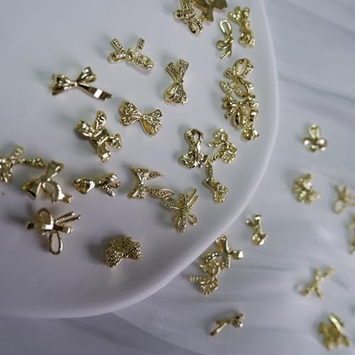 72PCS Gold 3D Bow Nail Charms Set for Creative Nail Art