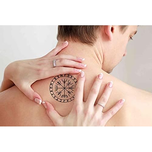 6 Sheets Temporary Tattoos Vegvisir Compass Vikings Temporary tattoo Neck Arm Chest for Women Men Adults Vegvisir Tattoo
