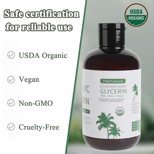Organic Vegetable Glycerin ? USDA Organic Certified, 100% Pure, 6 Fl Oz ? Natural Skin & Hair Moisturizer ? Ideal for DIY Beauty, Soaps, Lotions & More ? Non-GMO, Palm Oil Free