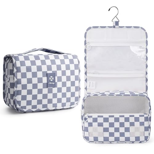 Narwey Grayish Blue Checkerboard Hanging Travel Toiletry Bag for Kids & Women