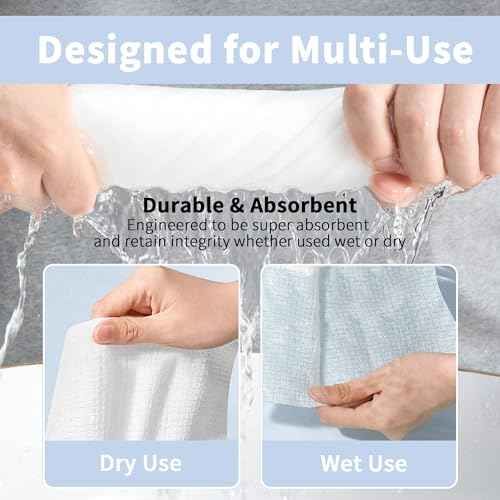 Disposable Face Towels, Ultra Soft Biodegradable Dry Wipes, 10x10'' 50 Count Large Towelettes for Cleansing, Makeup Remover, Skincare, Sensitive Skin, Nursing, Travel