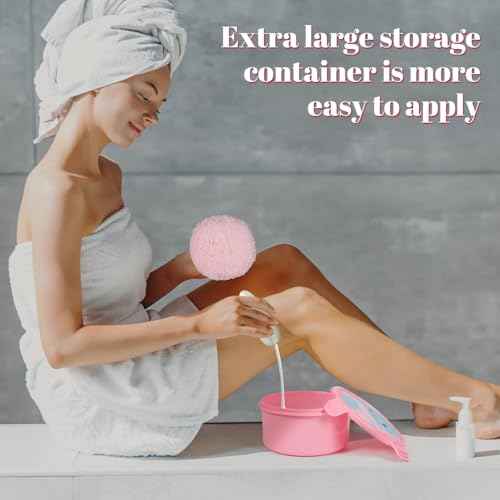 Extra Soft Powder Puff, 6" x 3" Large Body Powder Applicator, Dusting Powder Puffs with Loose Powder Container for Women (Pink)