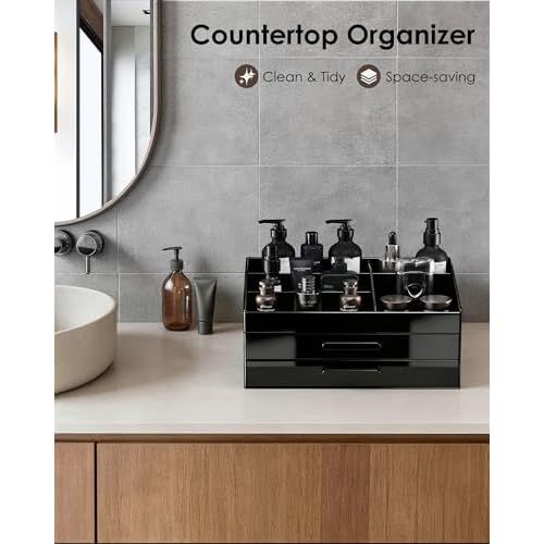 ProCase Cologne Organizer for Men with Drawer, Acrylic Perfume Holder & Bathroom Countertop Organizer for Men & Women, Dresser Vanity Storage for Cologne, Perfume and Skincare -2 Layer