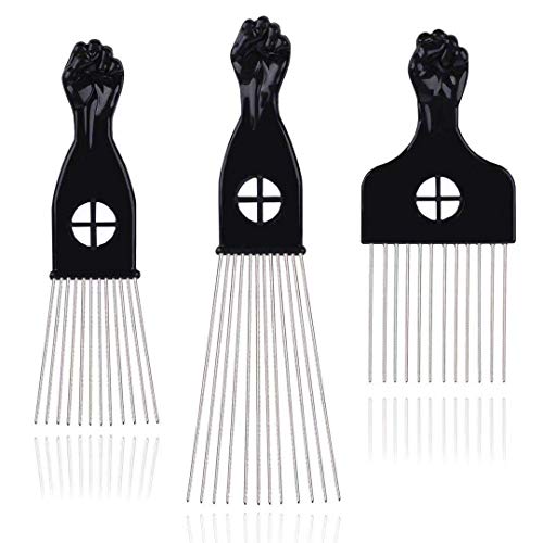 Black Metal Afro Pick Comb for Curly Hair Styling