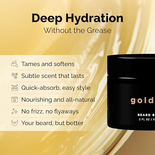 Golden Grooming Beard Balm | Unique Masculine Scent | Shea Butter for Beard Growth | Tames, Moisturizes & Styles (2 oz, Fresh Scent)