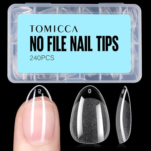 TOMICCA 240pcs Short Almond Press-On Nail Tips - Pre-Shaped Acrylic Clear Fake Nails