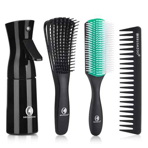 BRUSHZOO Detangler Hair Brush with Hair Spray bottle, Hair Brush for Curly Hair, 9 Row Brush Wide Tooth comb (Green)