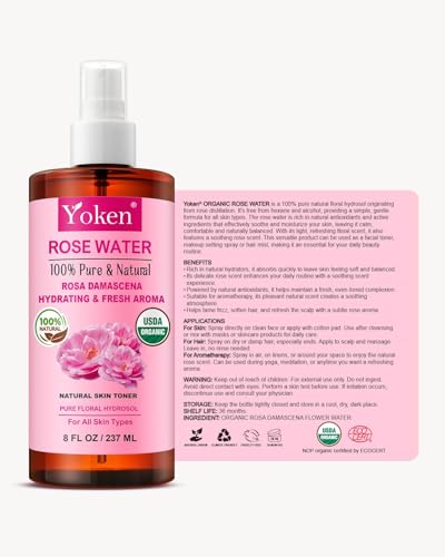Yoken Organic Rose Water Spray 8oz - USDA Certified