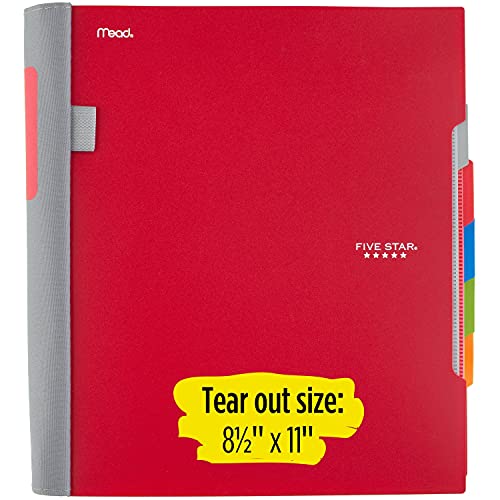 Five Star Spiral Notebook + Study App, 5 Subject, College Ruled Paper, Advance Notebook with Spiral Guard, Movable Tabbed Dividers and Expanding Pockets, 8-1/2" x 11", 200 Sheets, Red (73146)