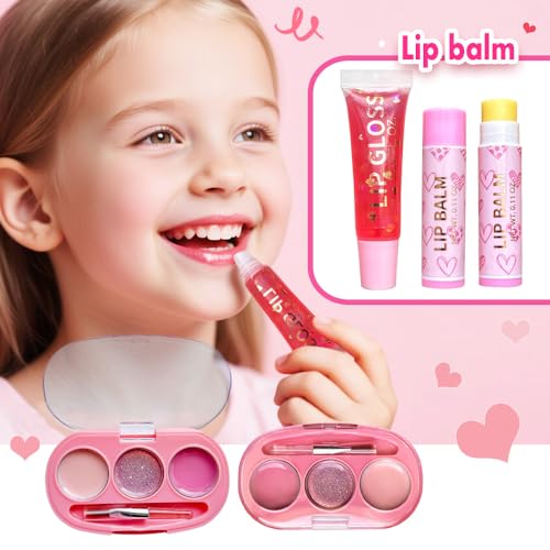 Kids Lip Gloss Set 4-Piece Heart Charm Makeup Bundle