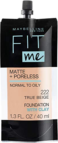 Maybelline New York Fit Me Matte + Poreless Liquid Foundation, Pouch Format, 222 True Beige, 1.3 Ounce