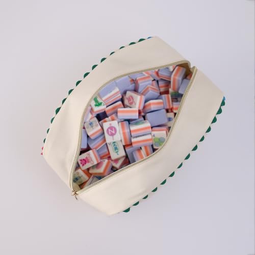 Rainbow Rick Rack Cotton Canvas Makeup Bag for Women - Natural + Rainbow Variation