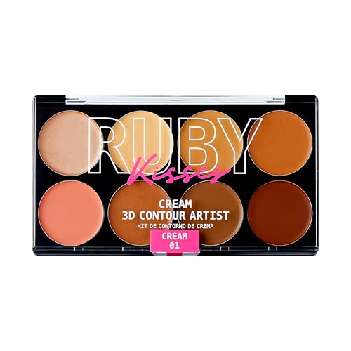 Ruby Kisses 3D Face Creator Cream Foundation & Concealer Palette Light Medium, 12-Hour Full Coverage