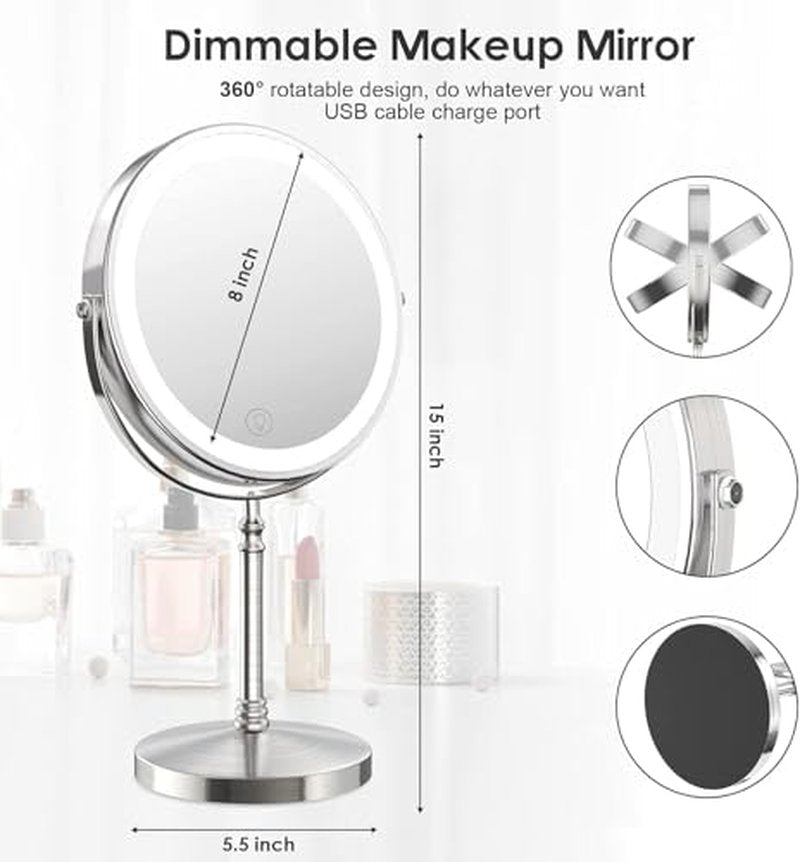 DEIOVWXS Rechargeable Makeup Mirror with 3 Color Lights, 1X/10X Magnification