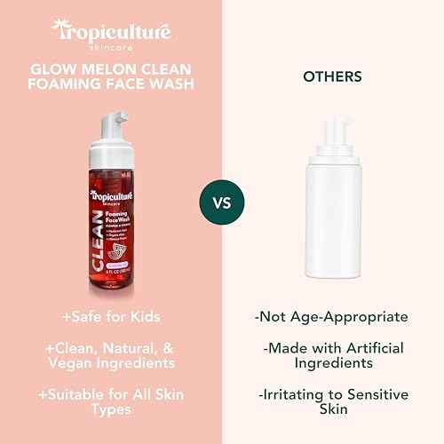 Tropiculture Clean Kids Face Wash | Gentle Facial Cleanser for Kids, Preteens, & Teens | Glow Melon Watermelon FaceWash | Natural, Non-Toxic Skin Care for Girls & Boys | Sensitive Skin Friendly