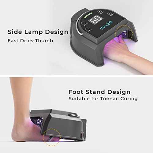 80W Professional Cordless UV LED Nail Lamp, UV Lights for Nails with 45 Beads and Rechargeable Battery, Portable LED Gel Nail Curing Dryer, Nail Polish Machine for Salon or Home, Black