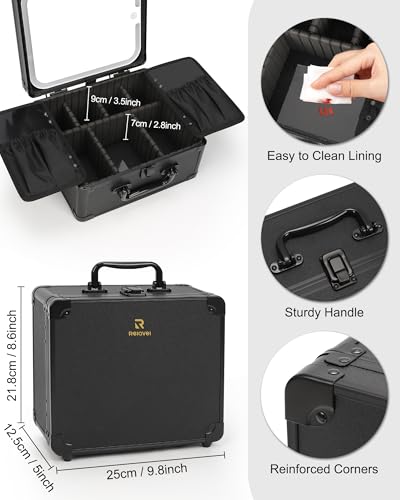 Relavel Travel Makeup Case with LED Mirror & Adjustable Dividers