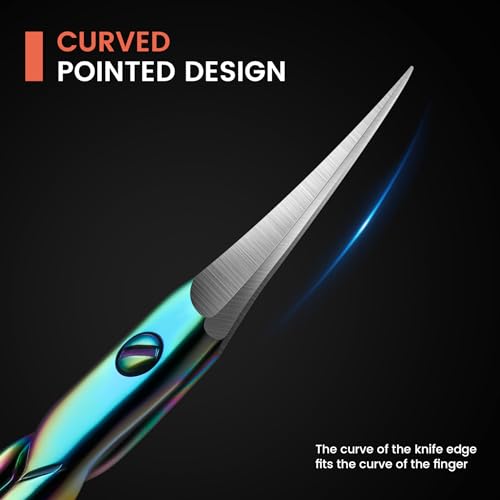 BEZOX Curved Cuticle Scissors - Precision Stainless Steel Trimmer, Rainbow