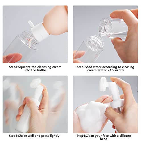 Pwsap 2 Pcs Pump Dispenser, 1oz/2oz (30/60 ml) Soap Foaming Bottle Mousse Foam Bottle Facial Cleanser Pump Dispenser with Silicone Foam Massage Clean Brush Head, Suitable for Face Wash Foaming