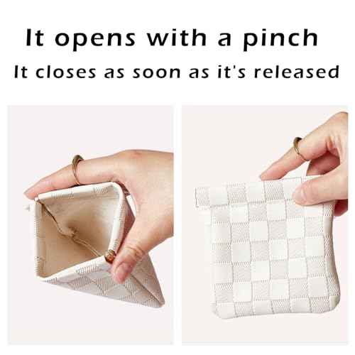 Leather Pocket Cosmetic Bag for Purse,Coin Purse Lipstick Cosmetic Accessories Organizer, Travel Kit Storage Pouch,Waterproof Portable No Zipper Self-closing (White/Small)